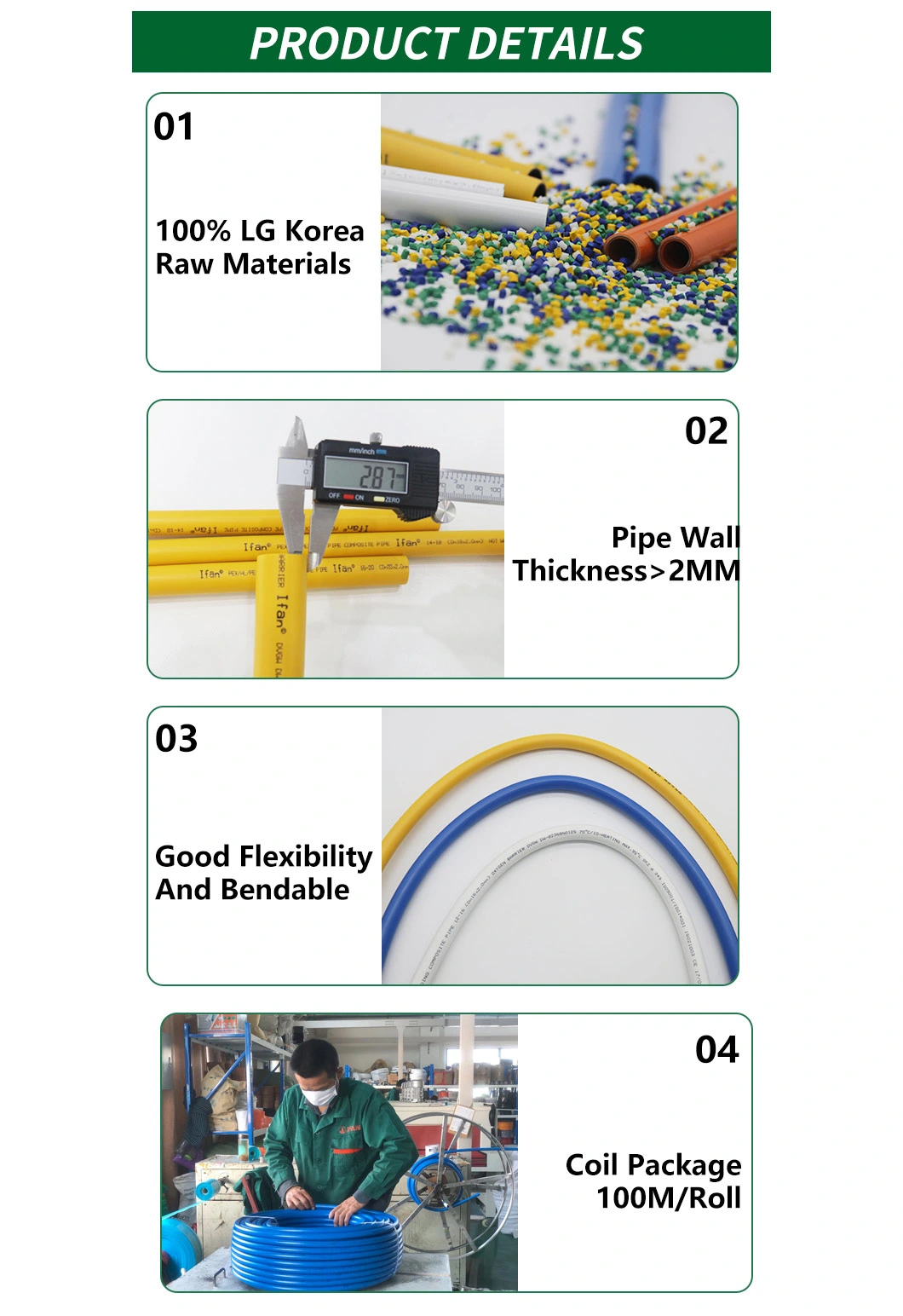 Ifan Flexible Pex Pert Tubing and Pipe Fittings for Underfloor Heating System