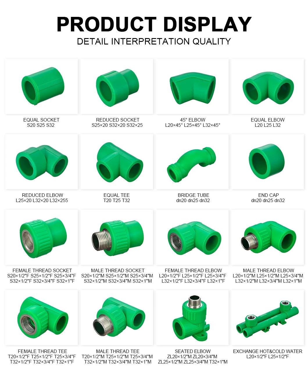 Ifan Good Quality Hot Cold Water Supply 1/2"-3/4" PPR Pipe Green Color Female Socket PPR Fitting